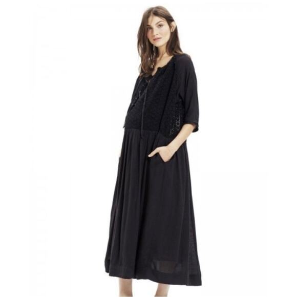 Hatch Romy Maxi Midi Dress Lace-Up Paneled Eyelet Woven Lined Maternity Wear - Picture 2 of 9